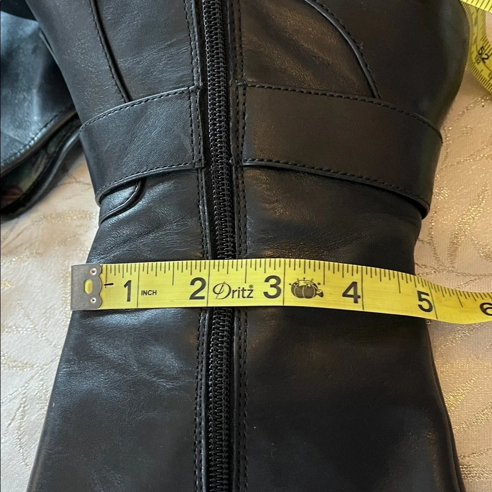 Crown by Born Black Upper Leather Over the Knee Boots with Buckle Details Size 8